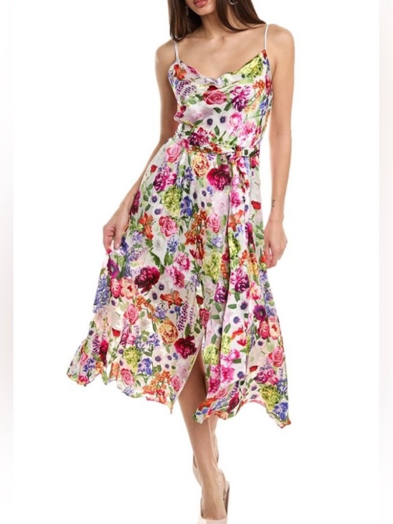 Alice + Olivia Samantha Floral Cowl Neck Midi Dress, Size 10